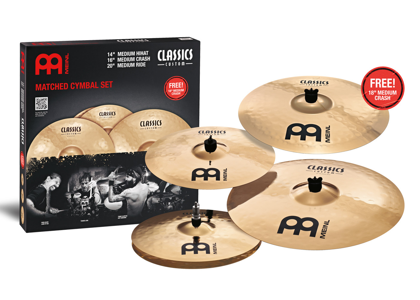 MEINL Cymbals Classics Custom Cymbal Set - 14 Medium Hihat, 16 Medium  Crash, 20 Medium Ride incl. FREE 18 Medium Crash (CC-141620+18), Classics  Custom Brilliant Series, Classics Custom, Meinl Cymbals