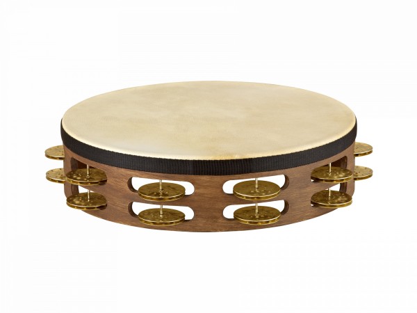 MEINL Percussion Vintage Goat Skin Wood Tambourine - walnut brown, 2 rows (TAH2V-WB)