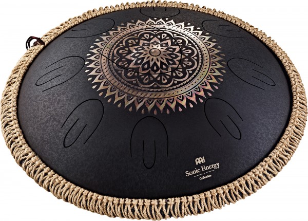 Meinl Sonic Energy 16" Octave Steel Tongue Drum, D Kurd, 9 Notes, 440 Hz, Lasered Floral Design, Black (OSTD1BKE)