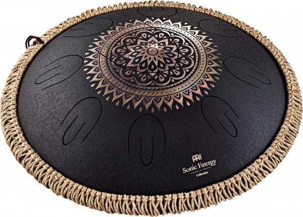 MEINL Sonic Energy Octave Steel Tongue Drum, Black, Engraved floral design, D Kurd, 9 Notes, 16" / 40 cm (OSTD1BKE)