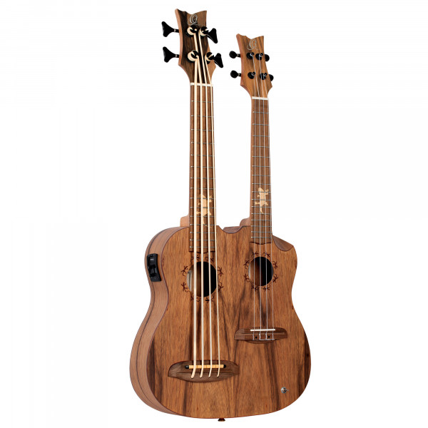 ORTEGA Custom Built Series Double-Neck UkeBass / Tenor Ukulele - Paldao Natural + Bag (HYDRA-BSTE)