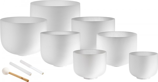 Meinl Sonic Energy 7-piece Crystal Singing Bowl Chakra Set, white-frosted, B4, A4, G4, F4, E4, D4, C4, 432 Hz (CSBSETCHA)