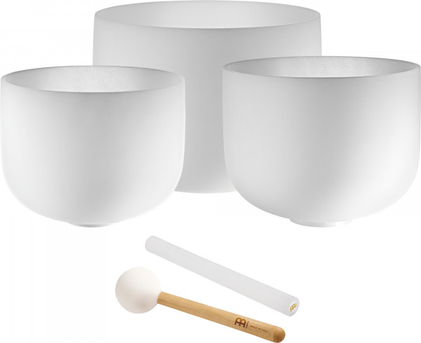 MEINL Sonic Energy Crystal Singing Bowls Set, white frosted, Note A4, F4, C4, Brow Chakra, Heart Chakra, Root Chakra (CSBSETAFC)