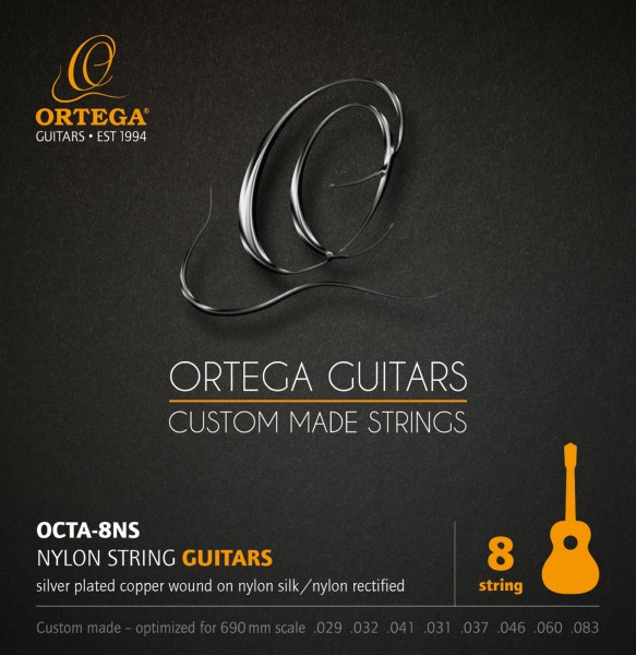 ORTEGA String Set 8-String Nylon Silver-plated Copper Wound - Made in Germany by Pyramid (OCTA-8NS)