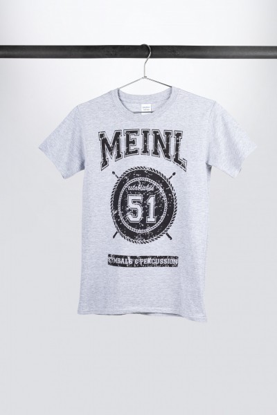 Gray Meinl T-shirt with imprinted black college logo on chest (M40)