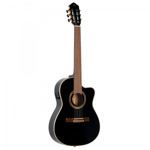 ORTEGA Performer Series 4/4 Thinline Classical Guitar 6-String - Black + Gig Bag (RCE138-T4BK)