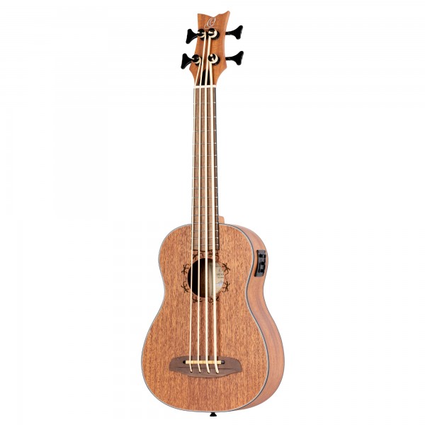 ORTEGA Lizard Series Short Scale Uke Bass 4 String Lefty - Acacia Natural + Bag (LIZZY-BS-GB-L)