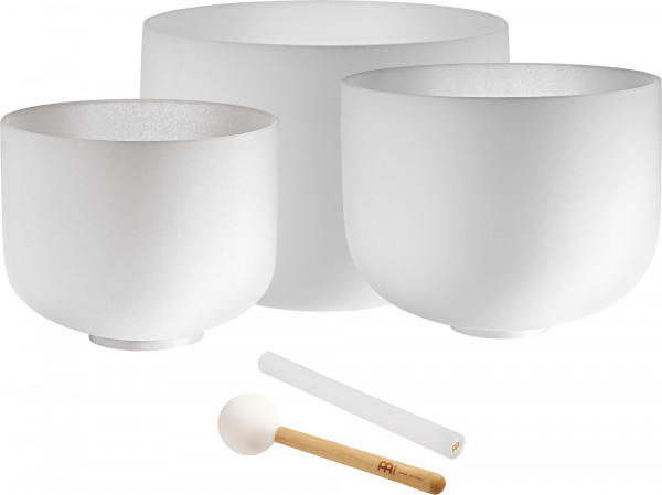 MEINL Sonic Energy Crystal Singing Bowl Set, white-frosted, Note G4, E4, C4, Throat Chakra, Solarplexus Chakra, Root Chakra (CSBSETGEC)