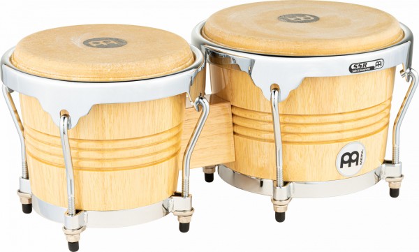 MEINL Percussion Wood Bongo - Natural, Chrome Plated Hardware (WB200NT-CH)