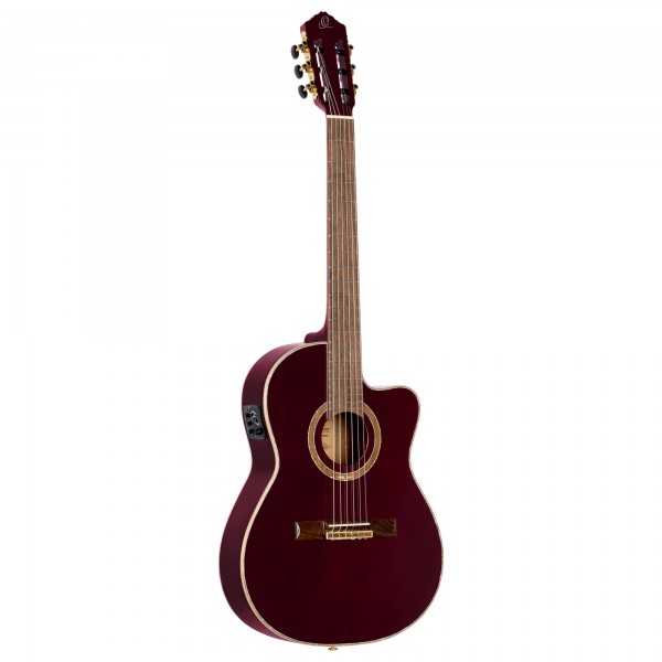 ORTEGA Performer Series 4/4 Thinline Classical Guitar 6-String - Stained Red + Gig Bag (RCE138-T4STR)