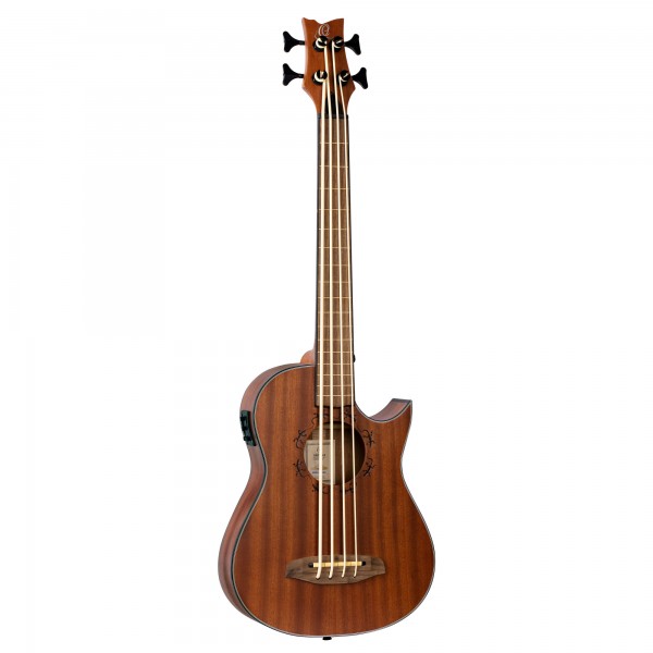 ORTEGA Lizard Series Short Scale Fretless Uke Bass 4 String - Solid Mahogany Natural + Bag (LIZZY-PRO)