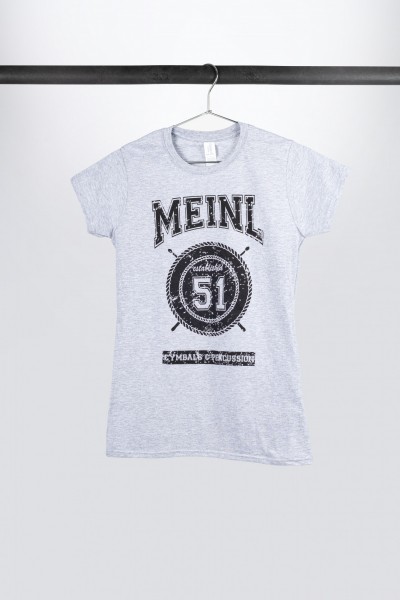 Gray Meinl Girlie T-shirt with imprinted black college logo on chest (M41)