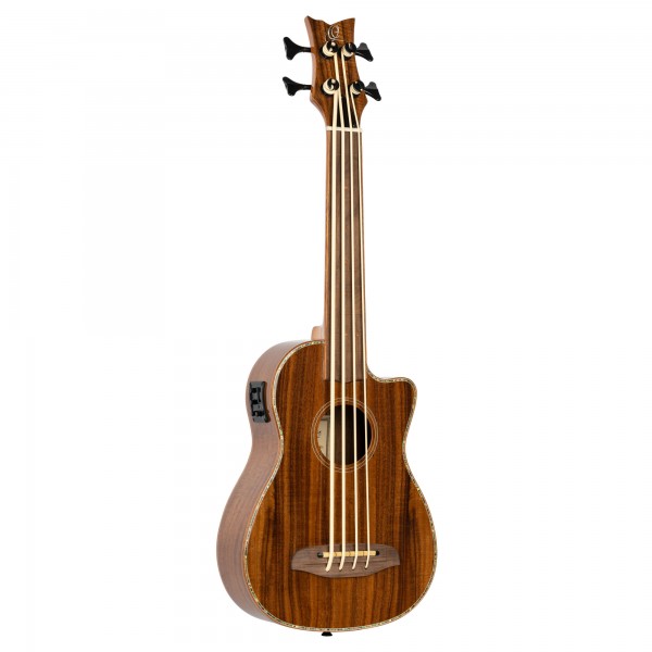 ORTEGA Lizard Series Short Scale Fretless Uke Bass 4 String - Acacia Natural + Bag (CAIMAN-FL-GB)