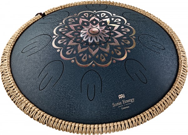 Meinl Sonic Energy 16" Octave Steel Tongue Drum, D Amara, 9 Notes, 440 Hz, Lasered Floral Design, Navy Blue (OSTD2NBE)
