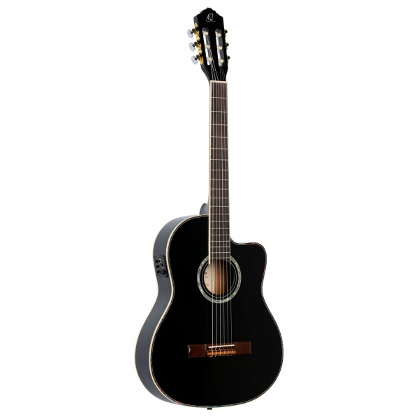 ORTEGA Classical Guitar Family Series Pro 4/4 inclusive Gigbag Thinline Body Slim Neck - BK - Black (RCE145BK)